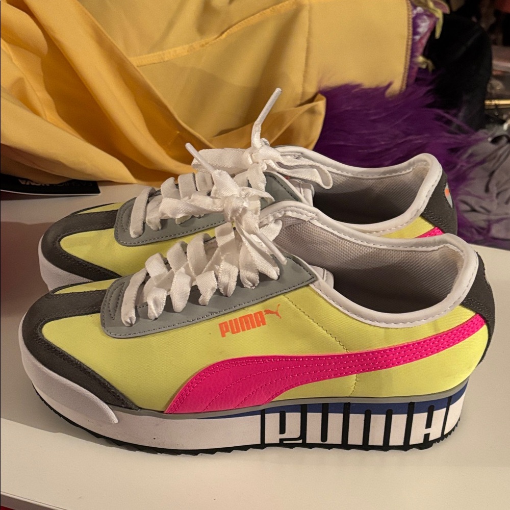 Puma Neon Yellow and Hot Pink Sneakers